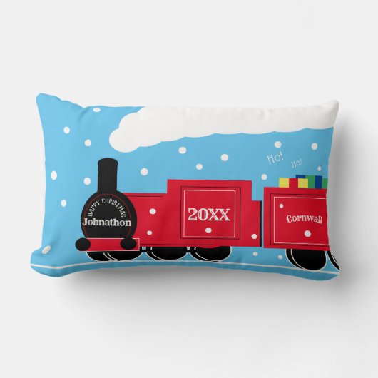 雪の中のクリスマススチームトレイン ランバークッション (正面)