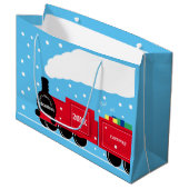 雪の中のクリスマススチームトレイン ラージペーパーバッグ (正面アングル)