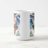 雪の中のクリスマスストッキングで2匹の子猫 コーヒーマグカップ (中央)