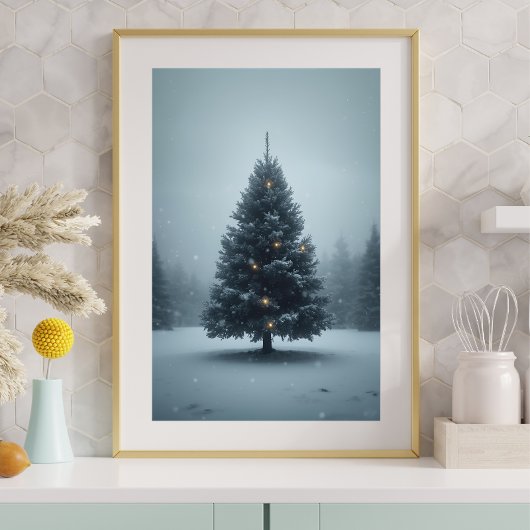 雪の中のクリスマスツリー — 静かな冬のポスター ポスター