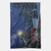 雪の中のクリスマストレイン キッチンタオル (縦)