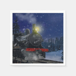 雪の中のクリスマストレイン スタンダードカクテルナプキン