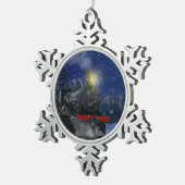 雪の中のクリスマストレイン スノーフレークピューターオーナメント (右)