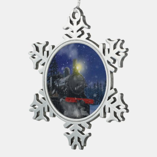 雪の中のクリスマストレイン スノーフレークピューターオーナメント (右)