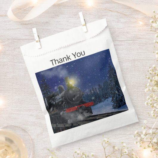 雪の中のクリスマストレイン フェイバーバッグ (クリップ留めされた状態)