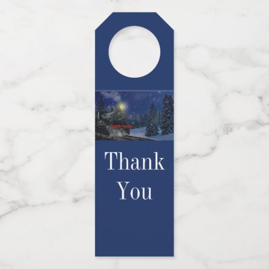 雪の中のクリスマストレイン ボトルネックタグ (正面)