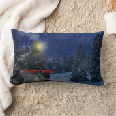 雪の中のクリスマストレイン ランバークッション (ブランケット)