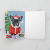 雪の中のクリスマスプレゼントを持つフレンチブルドッグ カード (内部)