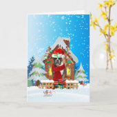 雪の中のクリスマスプレゼントを持つボクサー カード (黄色い花)