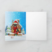 雪の中のクリスマスプレゼントを持つロットワイラー カード (内部)