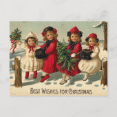 雪の中のクリスマスヴィンテージの女の子 シーズンポストカード (正面)