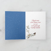 雪の中のクリスマスヴィンテージの子供と鹿 シーズンカード (内部)