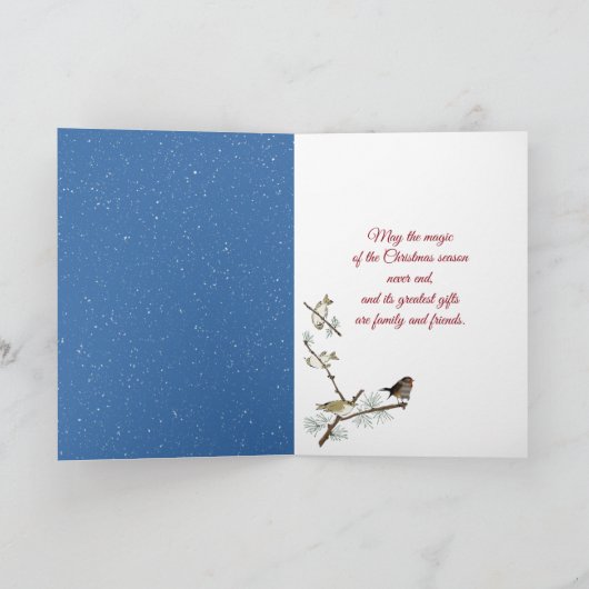 雪の中のクリスマスヴィンテージの子供と鹿 シーズンカード (内部)