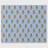 雪の中のクリスマス犬と松の木 ラッピングペーパー (フラット)