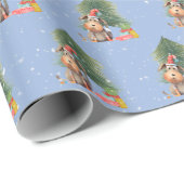 雪の中のクリスマス犬と松の木 ラッピングペーパー (ロールコーナー)