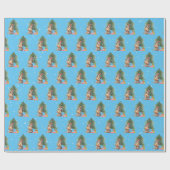 雪の中のクリスマス犬と松の木 ラッピングペーパー (フラット)