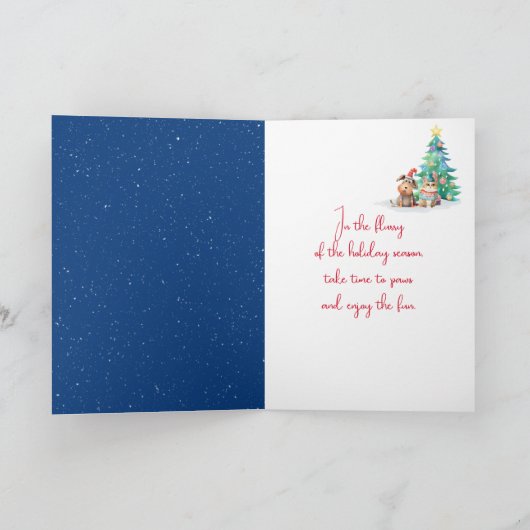 雪の中のクリスマス犬と猫 シーズンカード (内部)