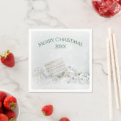 雪の中のクリスマス音楽とオーナメント スタンダードカクテルナプキン (インサイチュ)