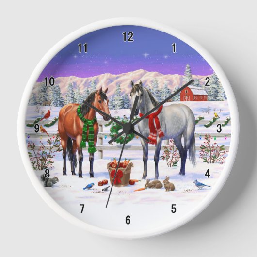 雪の中のクリスマス馬 壁時計 (正面)