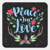 雪の中のクリスマス鹿の〔雄ジカの〕枝角 スクエアシール (正面)