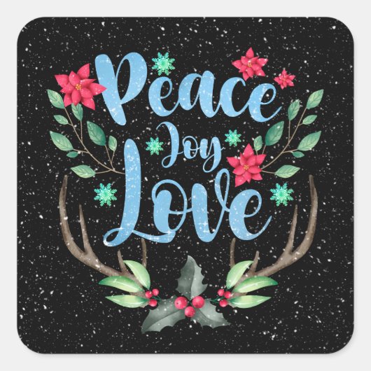 雪の中のクリスマス鹿の〔雄ジカの〕枝角 スクエアシール (正面)