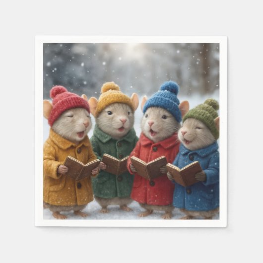 雪の中のクリスマス・キャロルのネズミ スタンダードカクテルナプキン (正面)