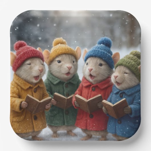 雪の中のクリスマス・キャロルのネズミ ペーパープレート (正面)