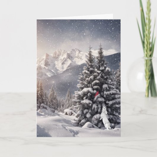 雪の中のクリスマス・ラビットと深紅色 カード (正面)