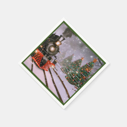 雪の中のクリスマス/冬の列車 スタンダードカクテルナプキン (角)