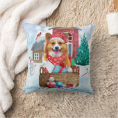 雪の中のコルギドッグクリスマスドッグハウス クッション (ブランケット)