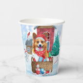 雪の中のコルギドッグクリスマスドッグハウス 紙コップ (裏面)