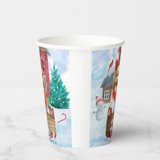 雪の中のコルギドッグクリスマスドッグハウス 紙コップ (右)