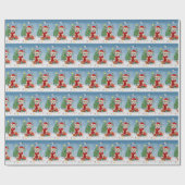 雪の中のコルギ犬とクリスマスプレゼント ラッピングペーパー (フラット)