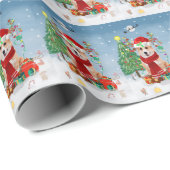 雪の中のコルギ犬とクリスマスプレゼント ラッピングペーパー (ロールコーナー)