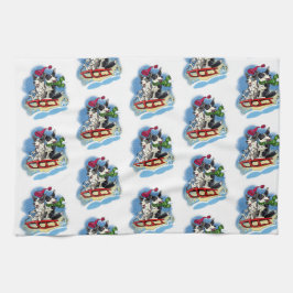 雪の中のコーギー キッチンタオル