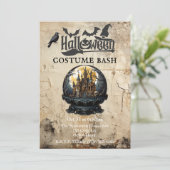 雪の中のゴシック様式の家ハロウィーンの衣装パーティー 招待状 (スタンド正面)