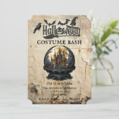 雪の中のゴシック様式の家ハロウィーンの衣装パーティー 招待状 (スタンド正面)