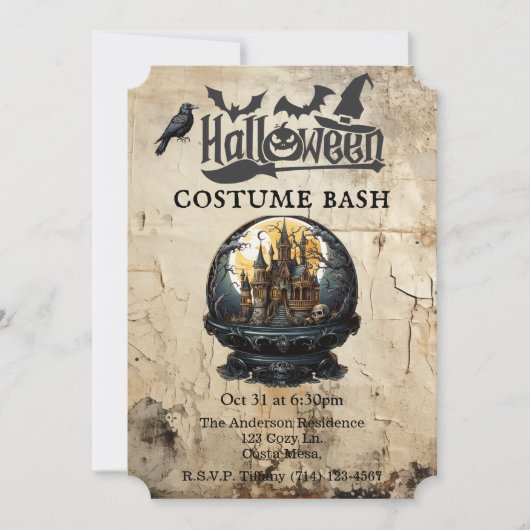 雪の中のゴシック様式の家ハロウィーンの衣装パーティー 招待状 (正面)