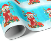 雪の中のゴールデンレトリバーとクリスマスプレゼント ラッピングペーパー (ロールコーナー)