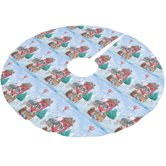 雪の中のサンバーナード犬クリスマスドッグハウス ブラッシュドポリエステルツリースカート (アングル)