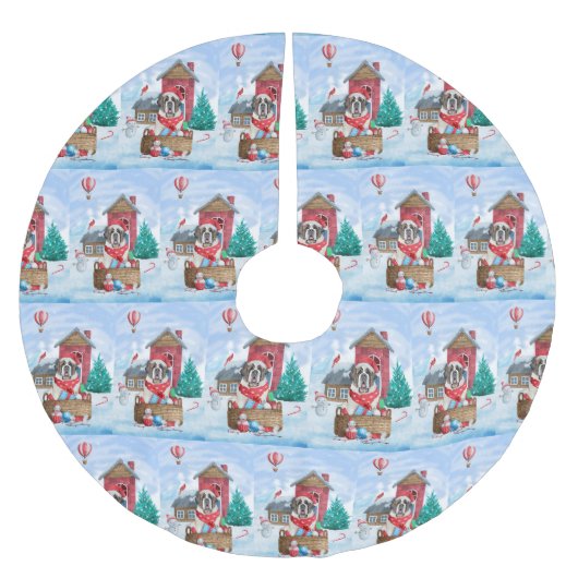 雪の中のサンバーナード犬クリスマスドッグハウス ブラッシュドポリエステルツリースカート (正面)