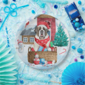 雪の中のサンバーナード犬クリスマスドッグハウス ペーパープレート (パーティー)