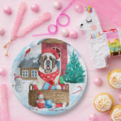 雪の中のサンバーナード犬クリスマスドッグハウス ペーパープレート (パーティー)