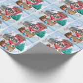 雪の中のサンバーナード犬クリスマスドッグハウス ラッピングペーパー (角)