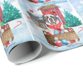 雪の中のサンバーナード犬クリスマスドッグハウス ラッピングペーパー (ロールコーナー)