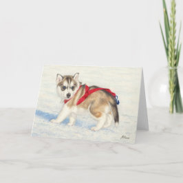 雪の中のシベリアのハスキーの子犬 カード
