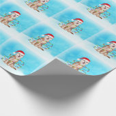 雪の中のシベリアのハスキー犬とサンタハットライト ラッピングペーパー (角)