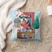 雪の中のシュナウザー犬 クリスマスの犬小屋 クッション (ブランケット)