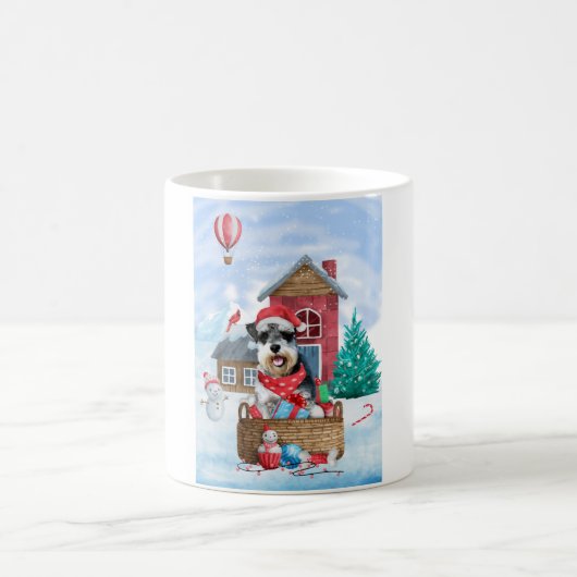 雪の中のシュナウザー犬 クリスマスの犬小屋 コーヒーマグカップ (中央)
