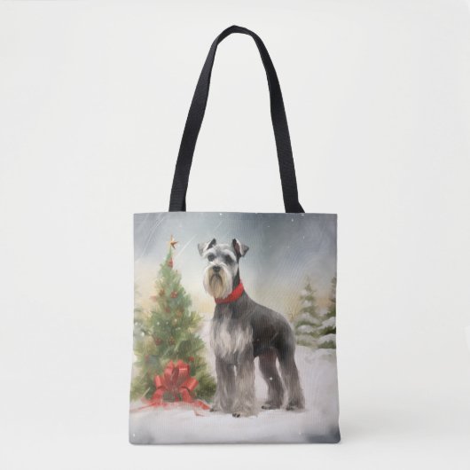 雪の中のシュナウザー クリスマス トートバッグ (正面)